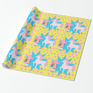 Little Cowgirl Brown Hair with Horse Any Occassion Wrapping Paper
