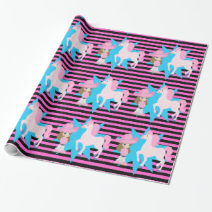 Little Cowgirl Brown Hair with Horse Any Occassion Wrapping Paper