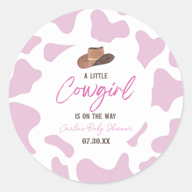 Little Cowgirl Cow Girl Rodeo Western Baby Shower Classic Round Sticker (Front)