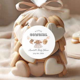 Little Cowgirl Hat Boots Dress Baby Shower Classic Round Sticker