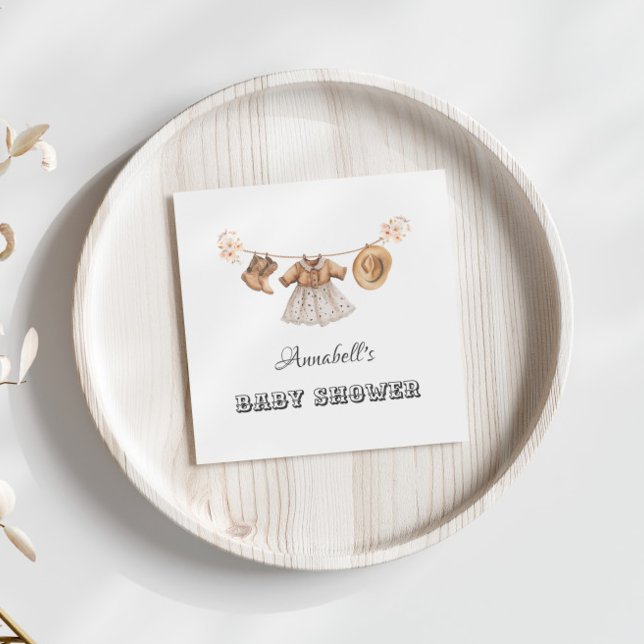 Little Cowgirl Hat Boots Dress Baby Shower Napkin (Creator Uploaded)