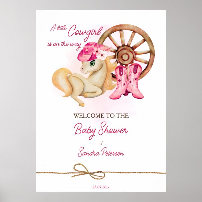 Little cowgirl horses baby shower welcome sign (Front)