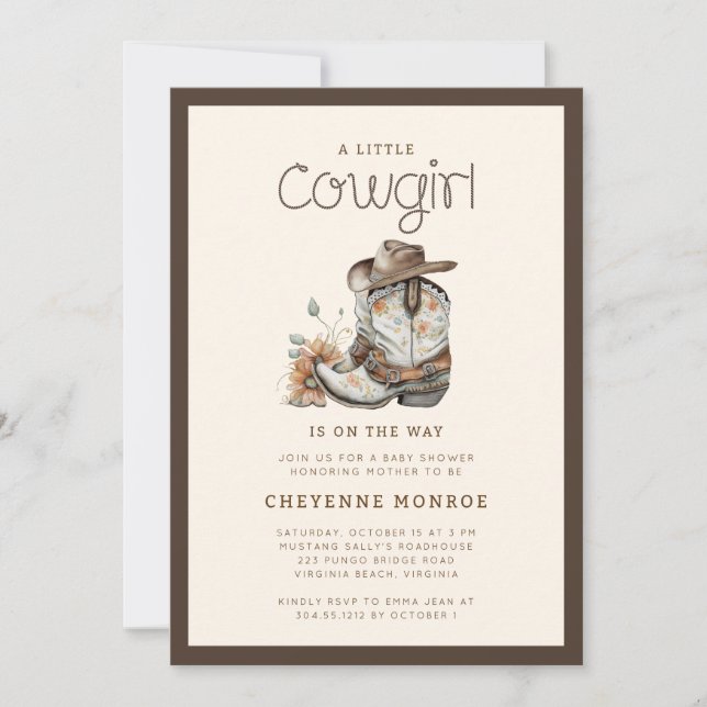 Little Cowgirl Modern Western Baby Shower  Invitation (Front)