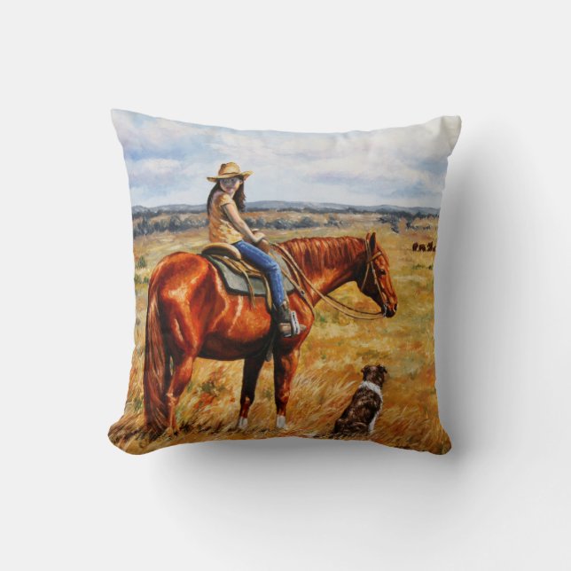 Little Cowgirl on Cattle Horse Cushion (Front)
