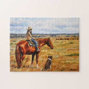 Little Cowgirl on Cattle Horse Jigsaw Puzzle