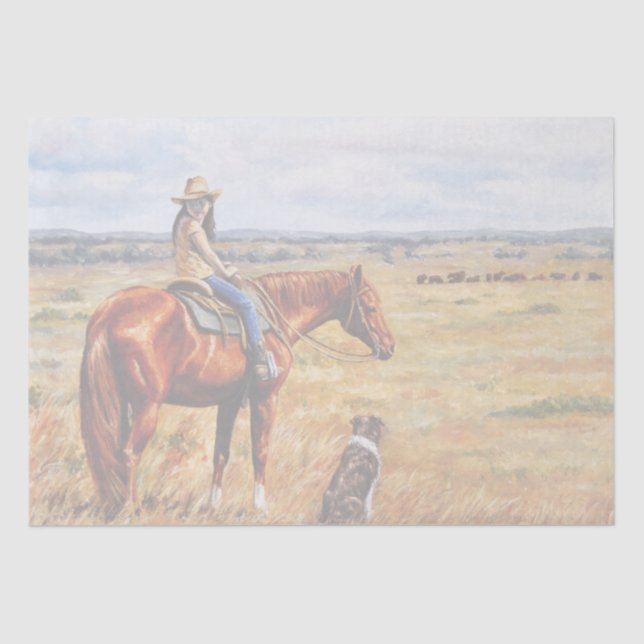 Little Cowgirl on Cattle Horse Tissue Paper (Front)