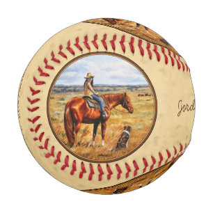 Little Cowgirl on Cattle Horse Yellow Baseball