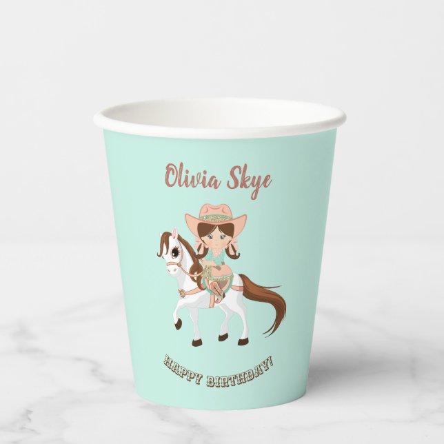 Little Cowgirl on Horse Girls Western Birthday Paper Cups (Front)