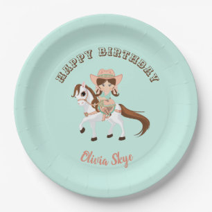 Little Cowgirl on Horse Girls Western Birthday Paper Plate