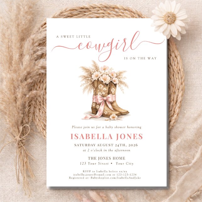 Little Cowgirl On The Way Pink Western Baby Shower Invitation (Creator Uploaded)