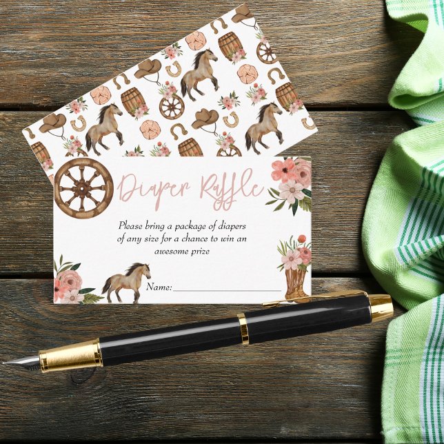 Little Cowgirl On Way Baby Shower Diaper Raffle  Enclosure Card (Creator Uploaded)