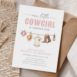 Little Cowgirl Pink 1st Birthday Invitation