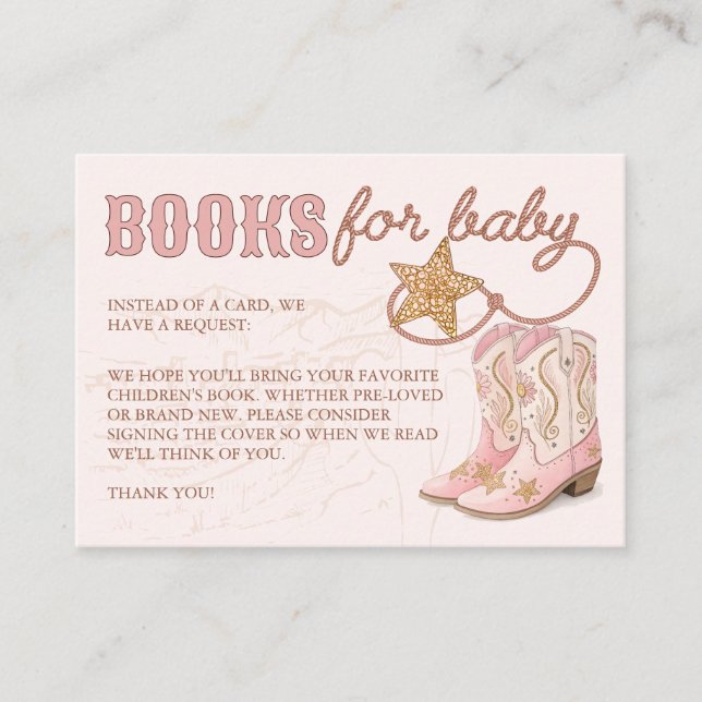 Little Cowgirl Pink Baby Shower Books for Baby Enclosure Card (Front)