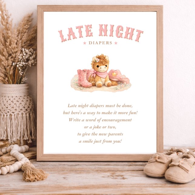 Little Cowgirl Pink Baby Shower Late Night Diapers Poster (Creator Uploaded)
