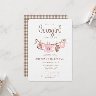 Little Cowgirl Pink Clothesline Baby Shower Invitation