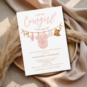 Little Cowgirl Pink Clothesline Baby Shower Invitation