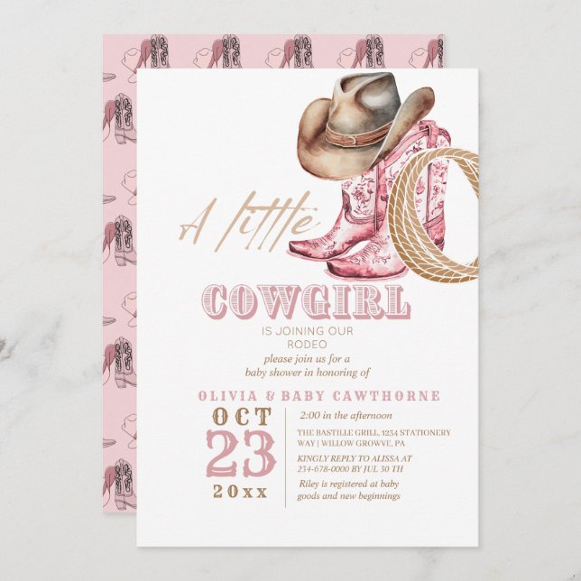 Little Cowgirl Rodeo Baby Girl shower Invitation (Front/Back)