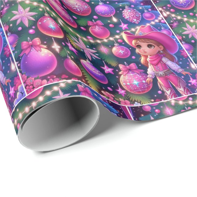 Little Cowgirl Standing In Front Of Tree Christmas Wrapping Paper (Roll Corner)
