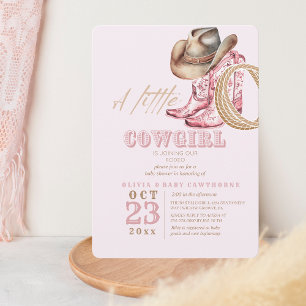 Little Cowgirl Western Baby Girl shower Blush pink Invitation