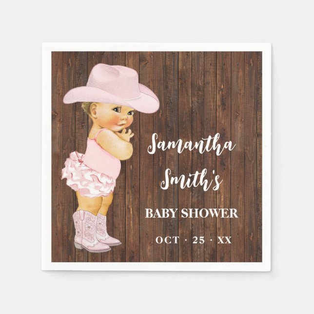 Little Cowgirl Western Baby Shower Party Decor Napkin (Front)