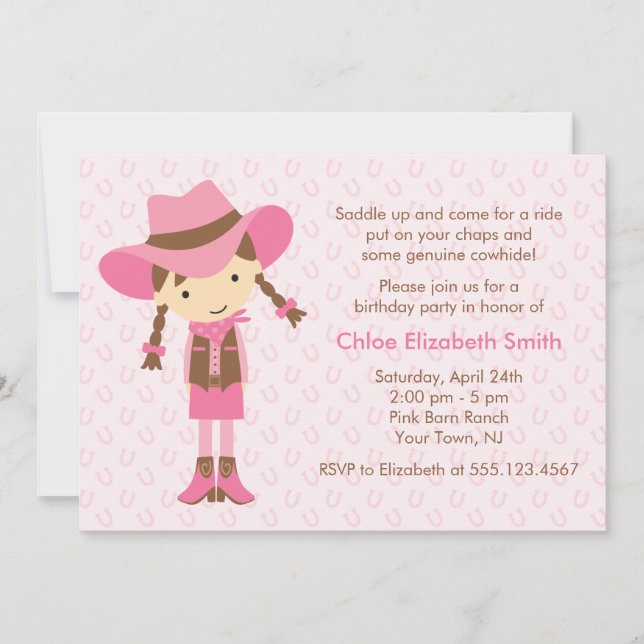 Little Cowgirl Western Birthday Party Invitation (Front)