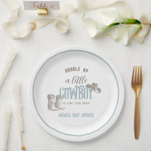 Little Cowgirl Western Blue Boy Baby Shower Paper Plate
