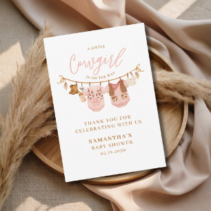 Little Cowgirl Western Clothesline Baby Shower Thank You Card