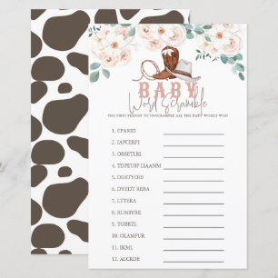 Little Cowgirl Western Floral Baby Word Scramble