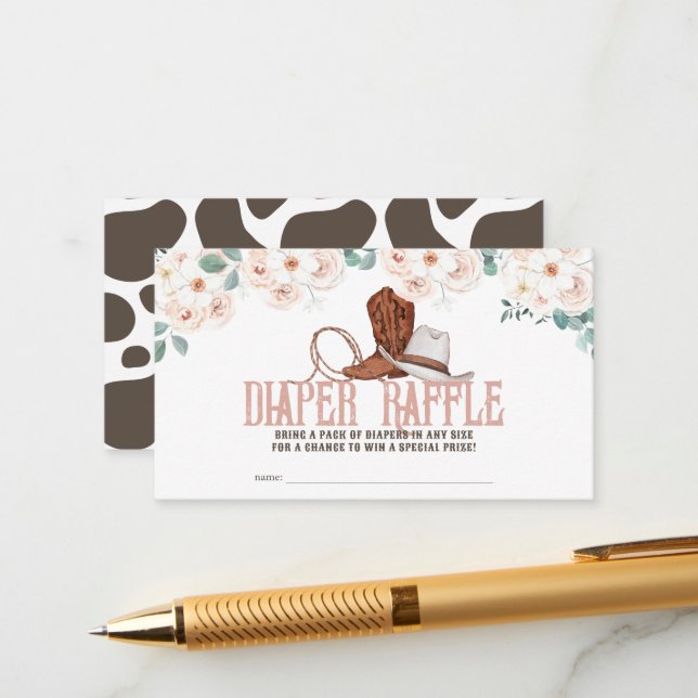 Little Cowgirl Western Floral Diaper Raffle Ticket Enclosure Card (Front/Back In Situ)