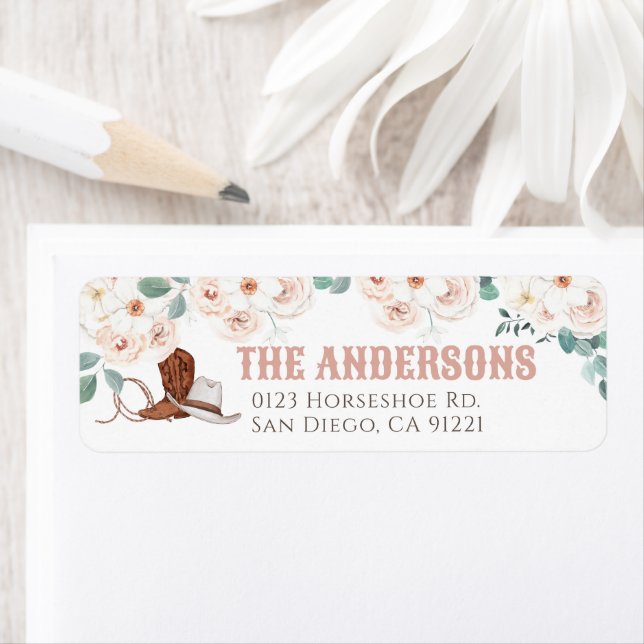 Little Cowgirl Western Floral Girl Return Address Label (Insitu)