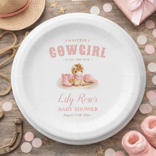 Little Cowgirl Western Girl Baby Shower Paper Plate
