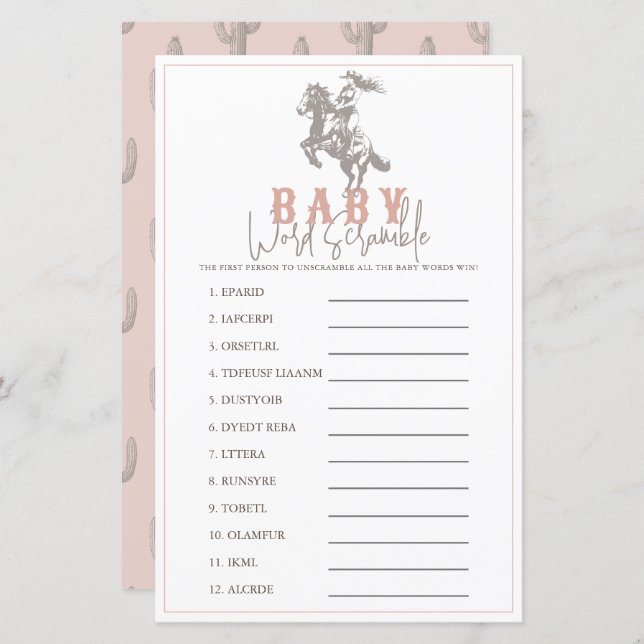 Little Cowgirl Western Pink Baby Word Scramble (Front/Back)