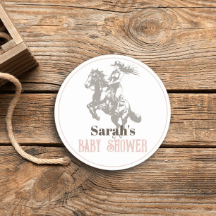Little Cowgirl Western Pink Girl Baby Shower Classic Round Sticker