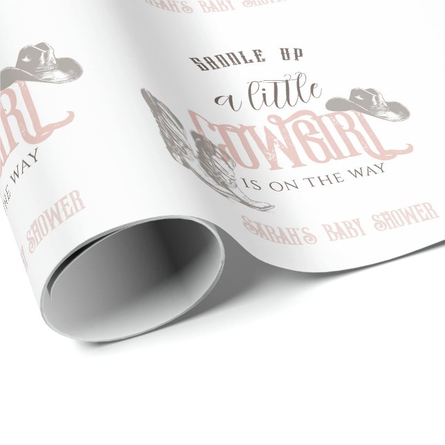 Little Cowgirl Western Pink Girl Baby Shower Wrapping Paper (Roll Corner)