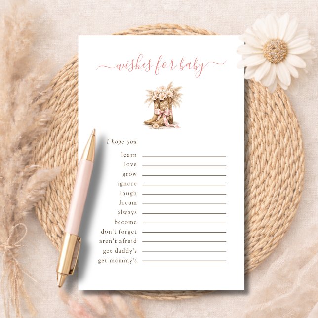 Little Cowgirl Western Wishes For Baby Advice Card (Creator Uploaded)