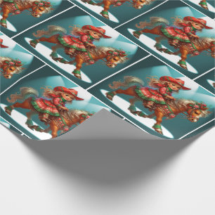 Little Cowgirl With Christmas Costume On Horse Wrapping Paper