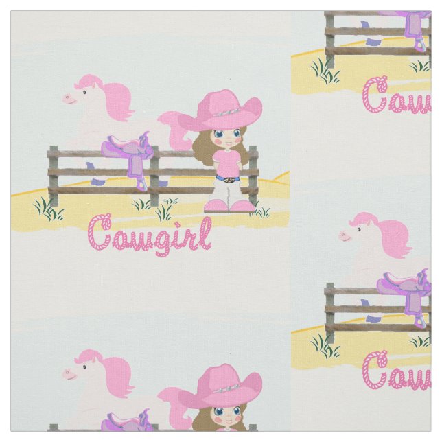 Little Cowgirl With Horse And Saddle Fabric (Swatch)