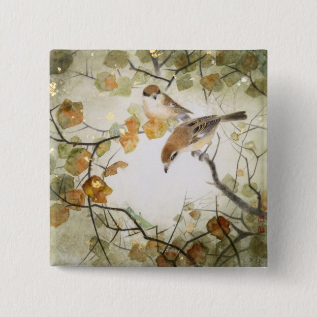 Little Creature-Bull-headed Shrikes 15 Cm Square Badge (Front)