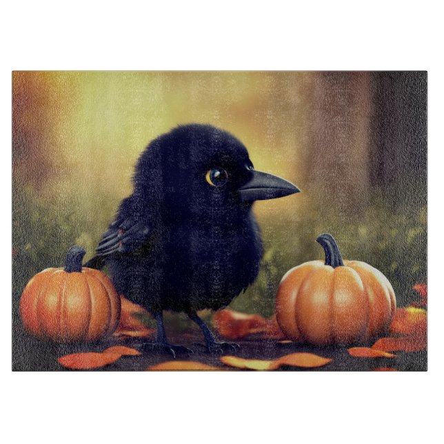 Little crow and Pumpkins Cutting Board (Front)