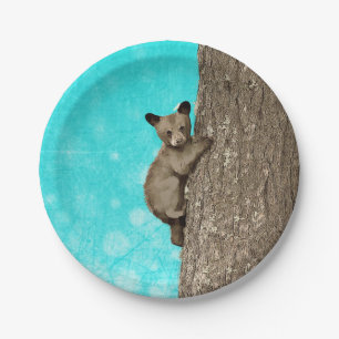 Little Cub Bear Climbing Tree Paper Plate