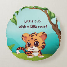 Little Cub Big Roar Round Throw Pillow