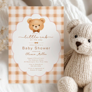 Little Cub Neutral Gingham Baby Shower Invitation