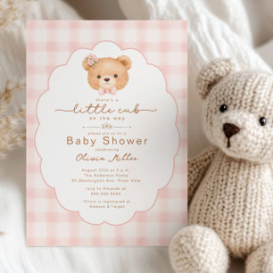 Little Cub Pink Gingham Baby Shower Invite