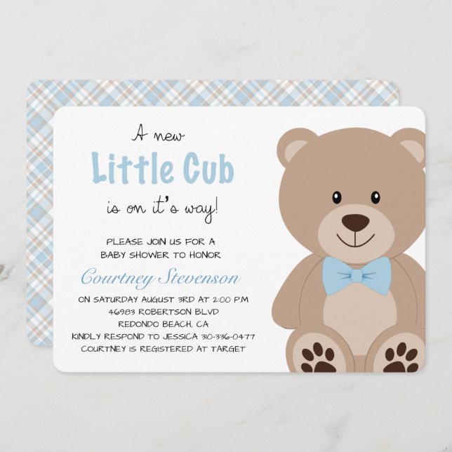 Little Cub Teddy Bear Invitation (Front/Back)
