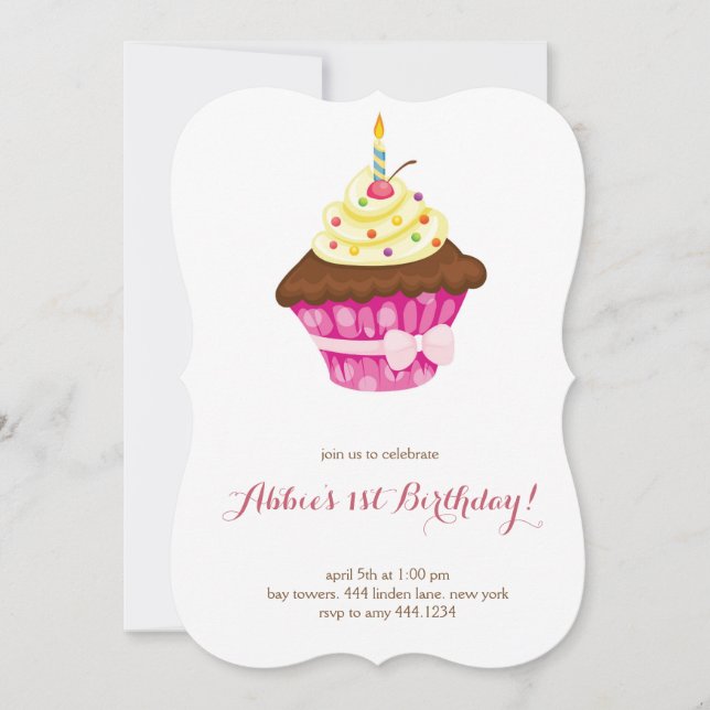 Little Cupcake First Birthday Invitation (Front)