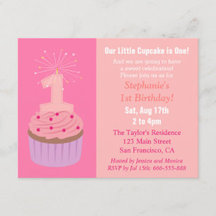 Little Cupcake is One, First Birthday Party, Pink Invitation