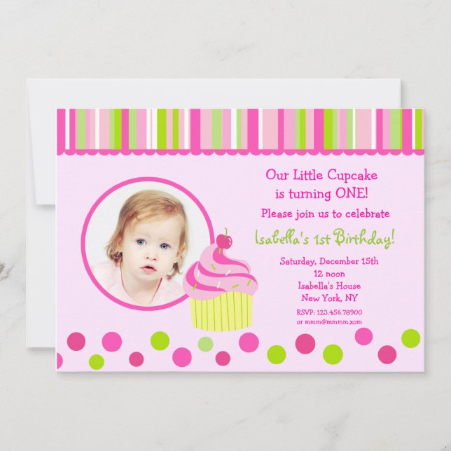 Little Cupcake Photo Birthday Party Invitations (Front)