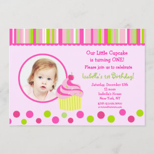 Little Cupcake Photo Birthday Party Invitations