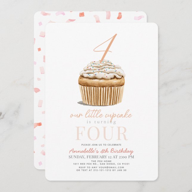 Little Cupcake Pink Girl Birthday Invitation (Front/Back)
