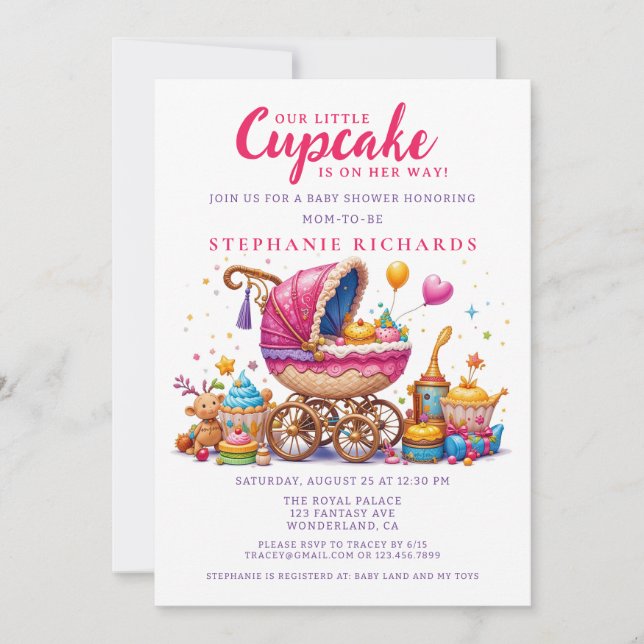 Little Cupcake Pink Stroller Baby Shower Invitation (Front)